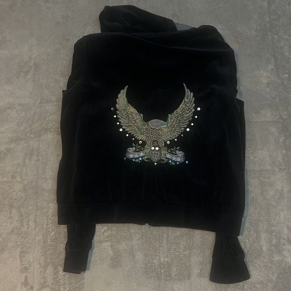Neeso Jeans Full Zip Velour Jacket Embroidered Eagle American Biker - Picture 9 of 9